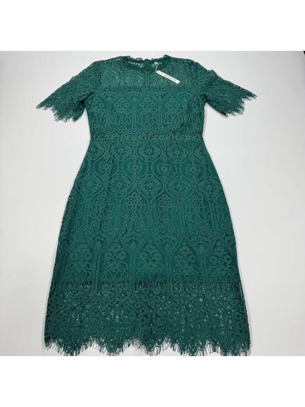 Olrain Dress Women's 10 Green Floral Polyester Lace Sheath Cocktail Lined Party